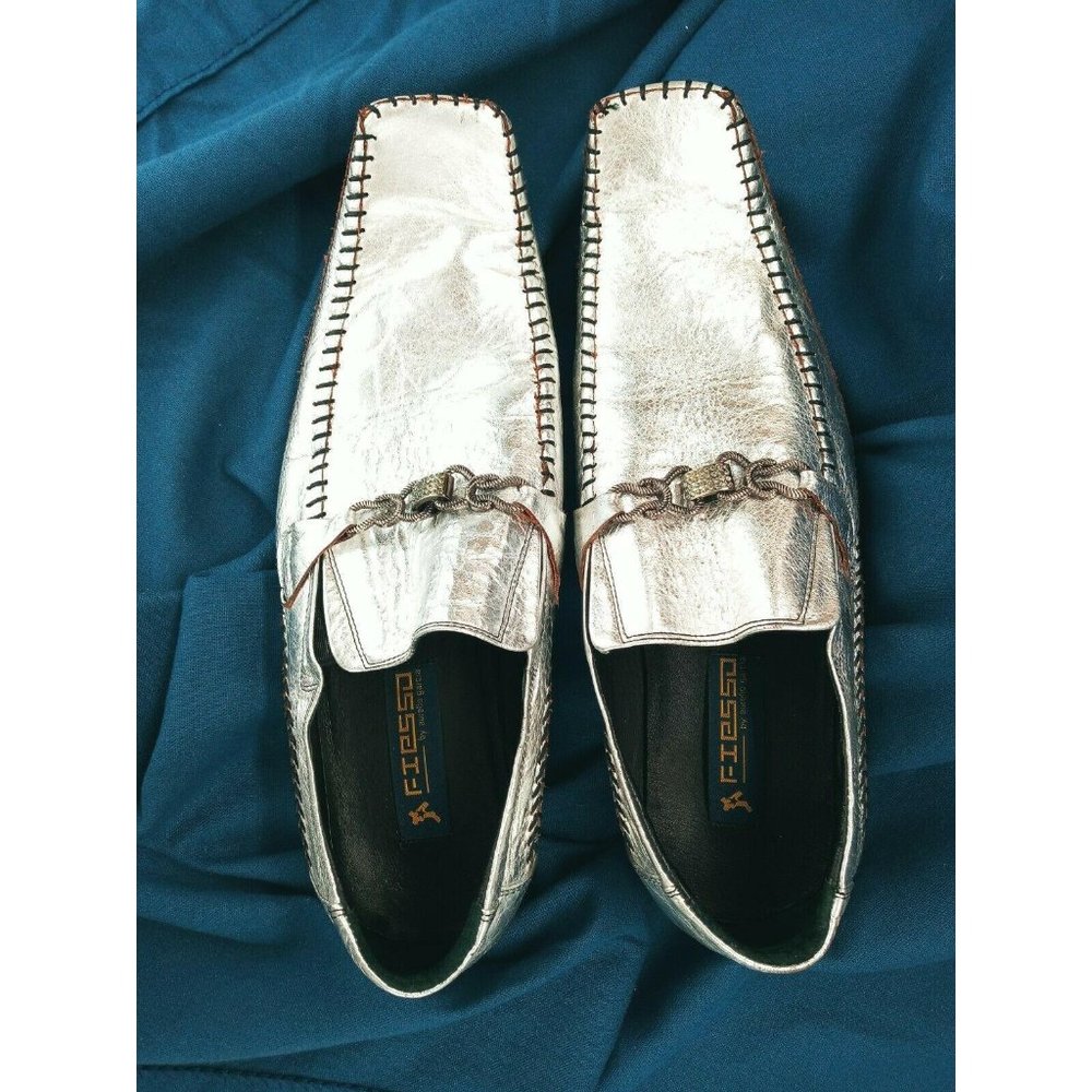 Aurelio Garcia Fiesso Square Toe Silver FI-8068 Leather Dress Loafers Men's 13 - Picture 3 of 12